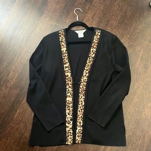 Misook Cardigan with Animal Print Trim - L